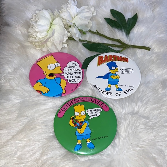 Vintage Bart Simpsons (The Simpsons) Buttons/Pins/Pinbacks - 1989 Set of 3 - Picture 1 of 12